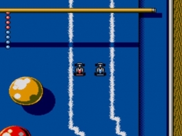 Race met de micromachines over deze <a href = https://www.mariosnes.nl/Super-Nintendo-game.php?t=Championship_Pool target = _blank>pool</a>tafel maar kijk goed waar de ballen liggen!